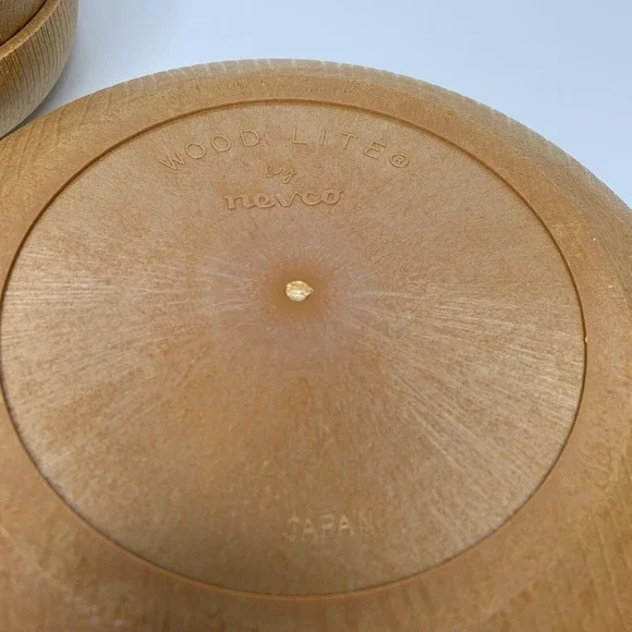 Vintage Nevco 7 Pc Wood Lite Salad Set Plastic Serving Bowl Salad Bowls Utensils - Picture 9 of 11